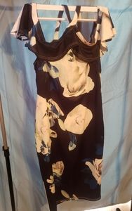 Black blue and white strapped/could shoulder dress